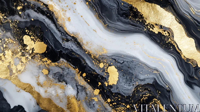 Abstract black and white marble texture with gold accents, modern style.