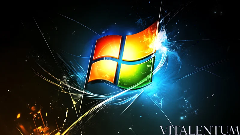 Glowing window logo exploding amid neon energy arcs.