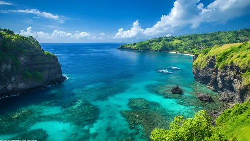 Verdant Coastal Cove: Tropical Bay with Crystalline Waters.