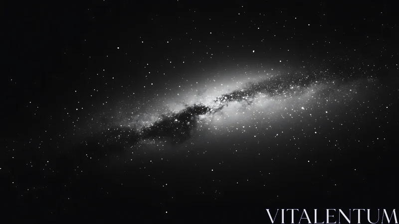 Monochrome galactic band with high-contrast stellar dispersion.