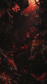 Crimson jungle chasm glowing with eerie infernal light.