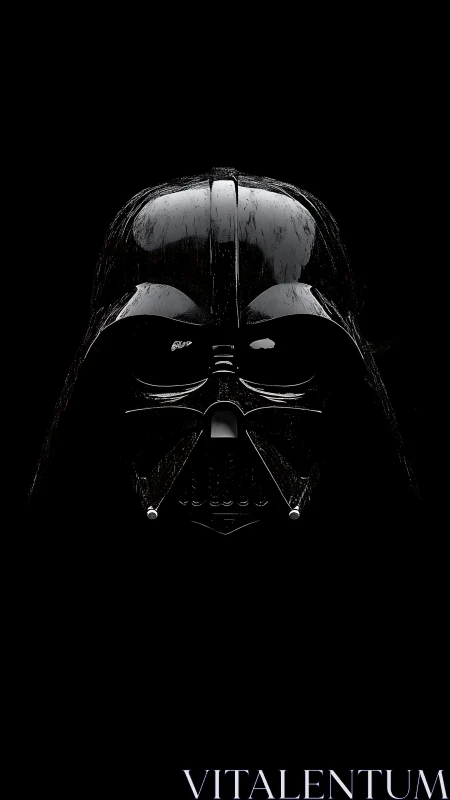 Black helmeted mask centered against uniform dark background.