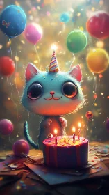 Luminescent Feline Dreams: A Whimsical Birthday Celebration.