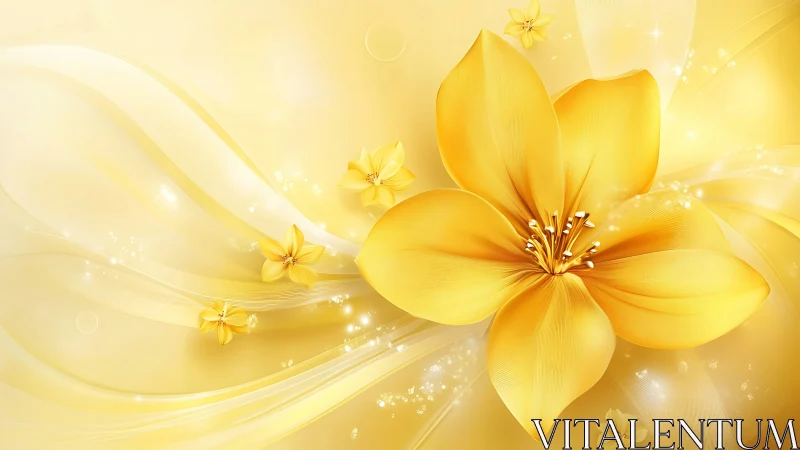 Golden Flowers Dance Through Luminous Yellow Gradient