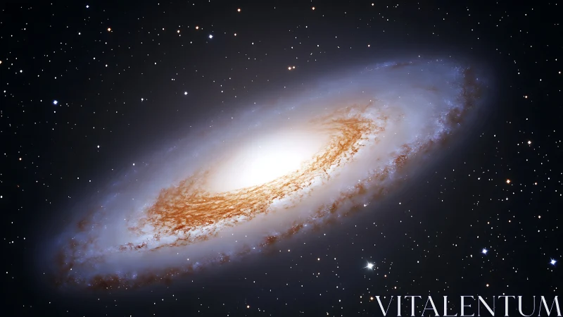 Gentle spiral galaxy glowing softly in a star-filled night sky.