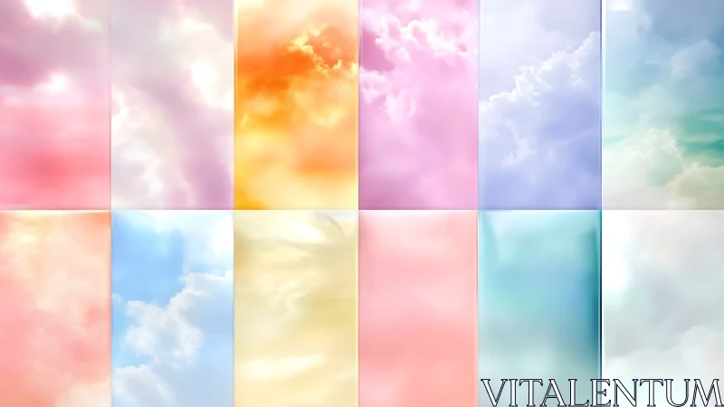 Pastel cloud gradients form luminous atmospheric grid.