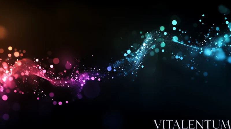 Neon light waves with glowing bokeh on dark background.