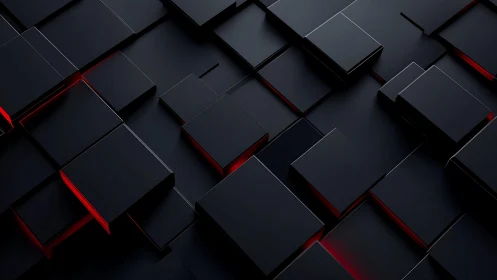 Futuristic black 3D cubes with red glow in abstract geometric style.