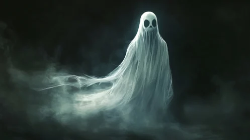 Ethereal ghost figure rendered in moody digital chiaroscuro