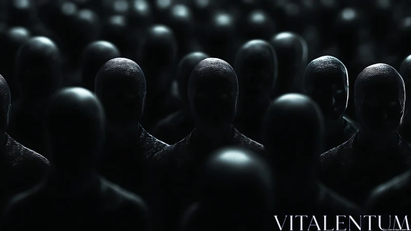 Quiet silhouettes in a shadowy crowd, glowing with mystery.