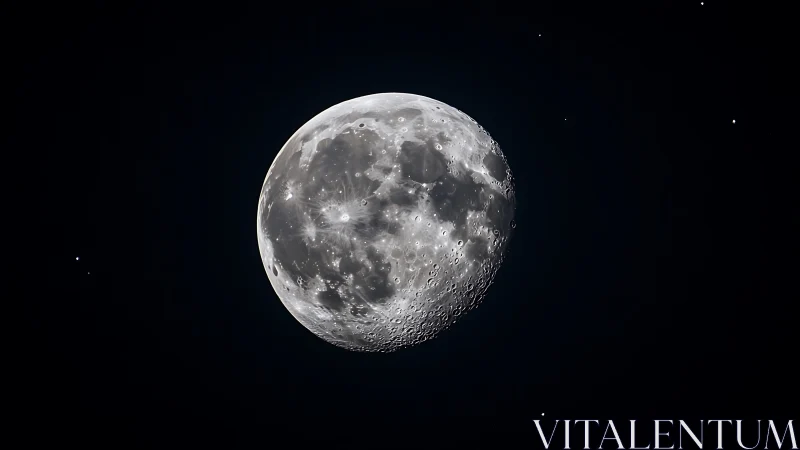 Photorealistic lunar portrait with high-contrast crater relief.
