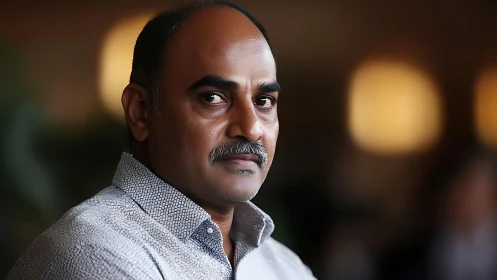 Calm middle-aged man in soft-focus warm portrait lighting.