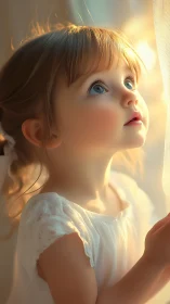 Young Child Gazes Thoughtfully Toward Golden Sunlight