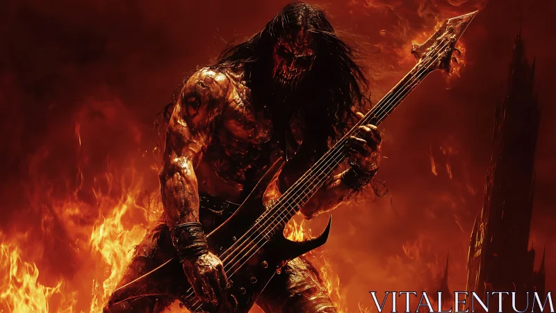 Infernal metal guitarist unleashes blazing music in firestorm