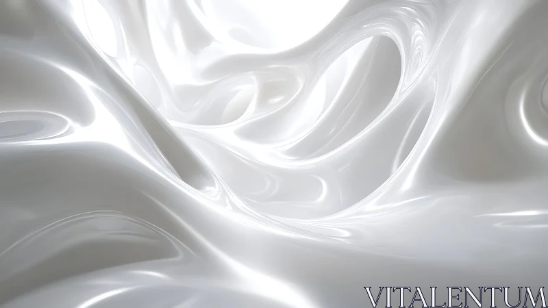 Abstract smooth white waves with glossy fluid texture digital art.