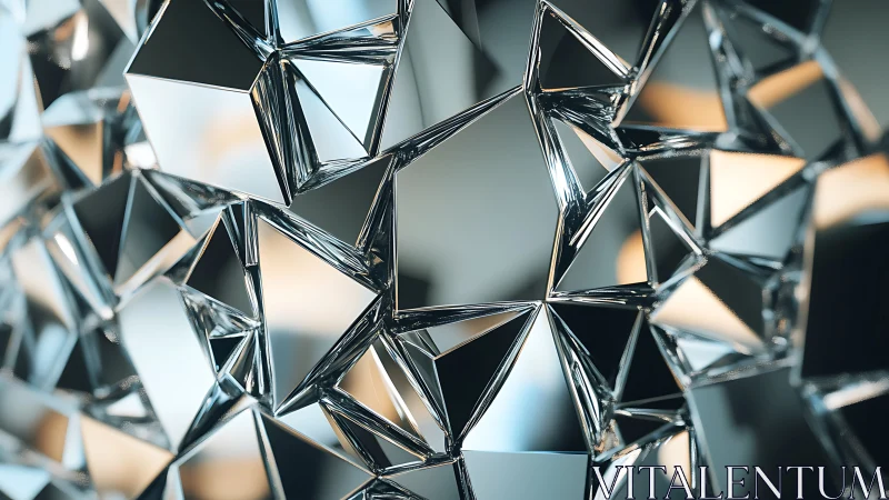 Geometric mirrored shards reflect soft light and depth.