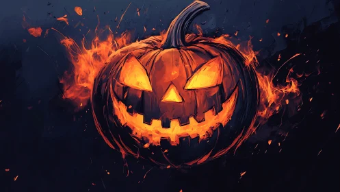 Digital painting jack o lantern with infernal flame effects.