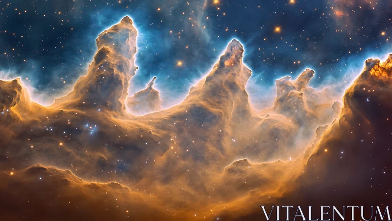 Stellar nebula spires glow with electric blue halos.