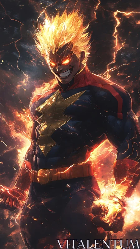 Blazing lightning hero stands proud in a storm of crackling power