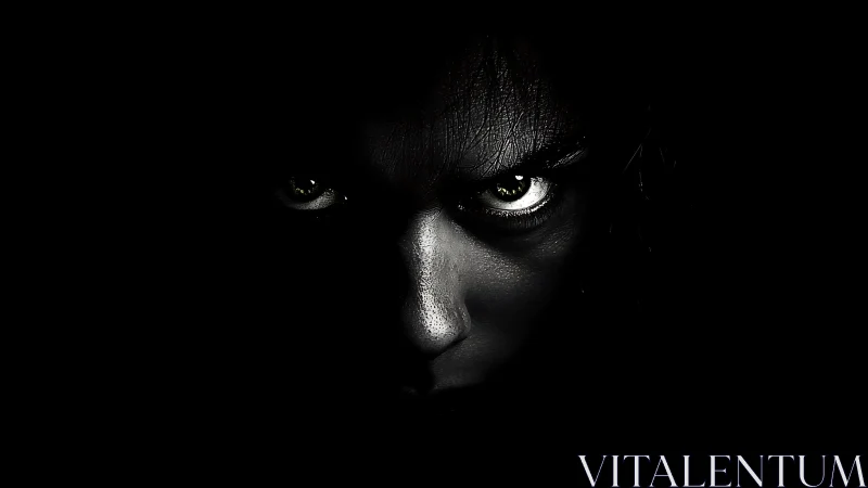 Low-key monochrome portrait isolating intense specular gaze.