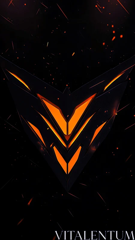 Geometric ember crest with angular luminous core emblem.