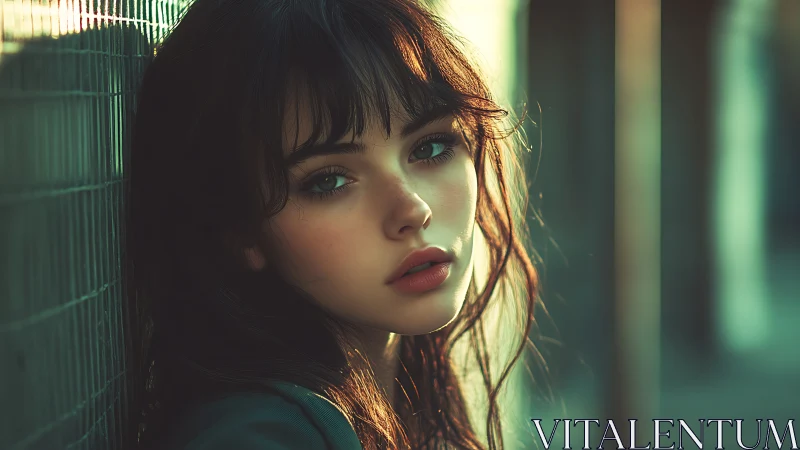 Melancholic young woman in cinematic golden hour light.