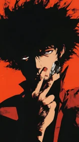 Stoic gunman silhouette cuts through searing red void.