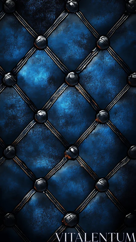 Midnight cobalt tufted leather grid with molten seams.
