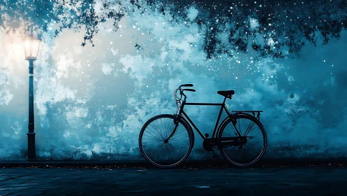 Bicycle Silhouette Against a Dreamy Blue Textured Wall