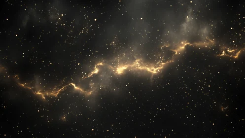 Stellar dust river glows through deep black cosmos field.