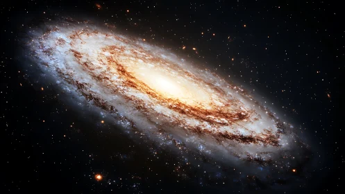 Luminous spiral galaxy drifts through deep silent space