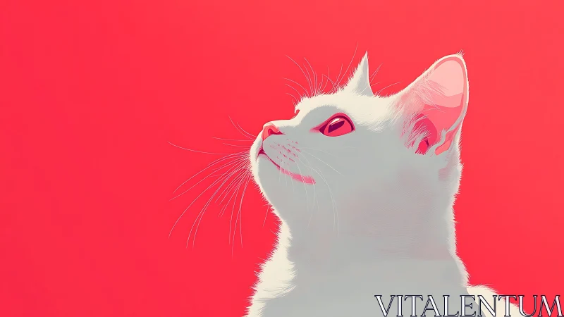 This wonderful white cat gazes upward with vibrant pink eyes