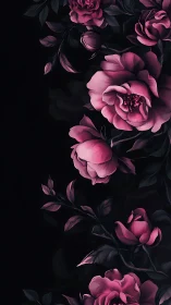 Dark Floral Composition with Pink Peonies Against Black.