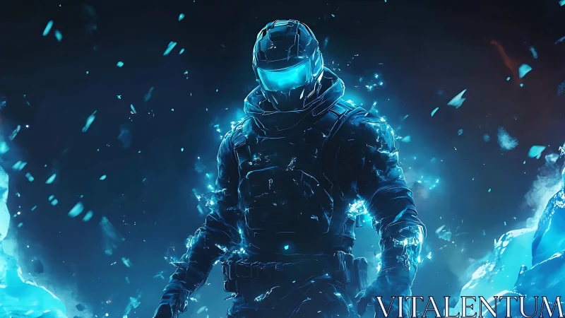 Cryo Vanguard strides through shattering neon froststorm.