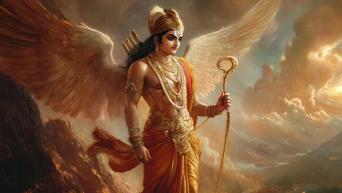 Winged warrior deity rendered in high-detail digital painting