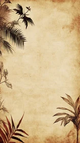 Vintage parchment background frames tropical palm silhouettes