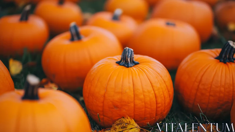 Ripe orange pumpkins cluster under soft autumn daylight.