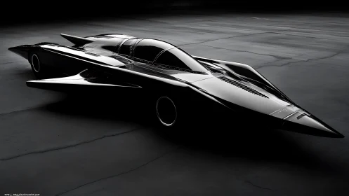 Aerodynamic black concept supercar rendered in low-key lighting