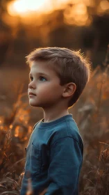 Young boy in profile at golden hour.
