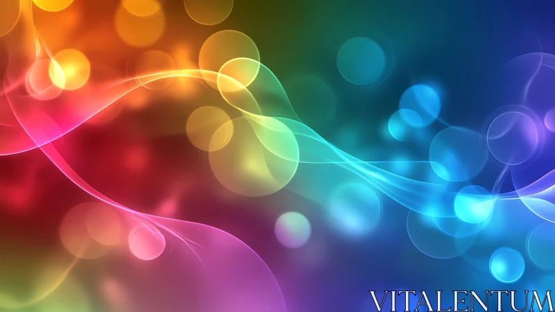 Multicolor bokeh circles overlay intersecting light waves