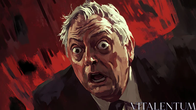 Distressed older man in expressive red-black digital portrait.