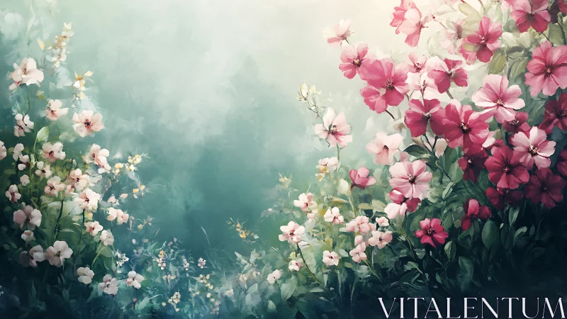 Ethereal Floral Garden with Pink Cosmos Blooms.