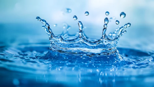 Liquid crown in mid-splash, catching a quiet blue heartbeat.