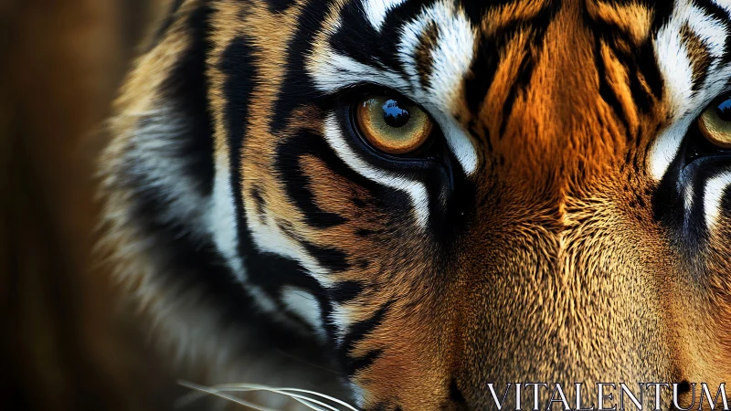 Close frontal view of tiger face with focused eye detail.