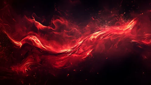 Crimson plasma stream swirling through dark cosmic void.