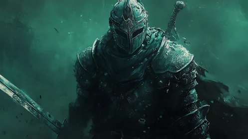 Emerald mist knight advancing with weathered greatsword.