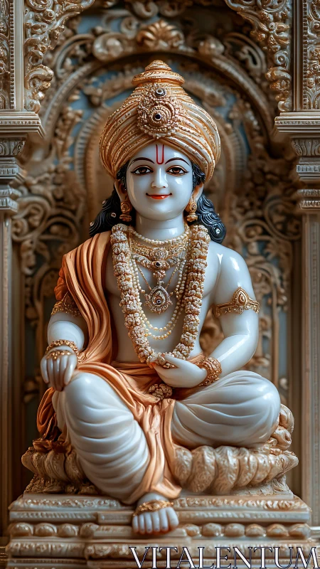 Golden-robed Hindu deity statue radiates calm, welcoming grace