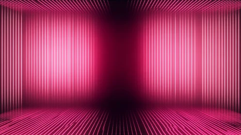 Neon ribs of light pulse through a glowing pink data hallway