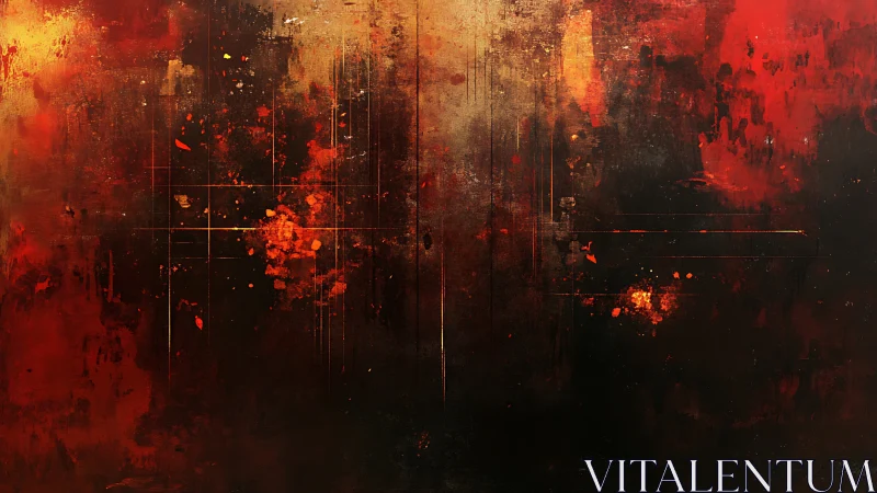 Abstract red and black digital painting with grid lines