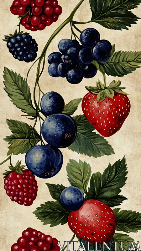 Lush summer berries hang gracefully against a rustic backdrop